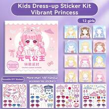 Girls Princess Dress-Up Sticker Book, DIY Expression & Fashion Makeup Sticker Activity Set, Reusable Cartoon Doll Handmade Creative, Suitable As Christmas Birthday Gift For Children - Multicolor - View 8