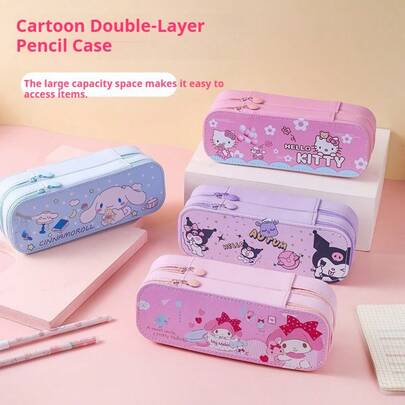 Túi đựng bút hai lớp dung tích lớn hình hoạt hình Kulomi, Melody, , Yuguigou, kiểu dáng cao cấp, chống bẩn, dành cho học sinh tiểu học, trung học cơ sở và trung học phổ thông. Thiết kế đơn giản, chống bẩn, phong cách Ins, màu Dopamine, miệng rộng, kích thước nhỏ gọn, không gian chứa đồ rộng rãi, phụ kiện để bàn dành cho nữ, thiết kế bo tròn, khó biến dạng. Quà tặng lễ hội tựu trường. Phần thưởng học sinh.