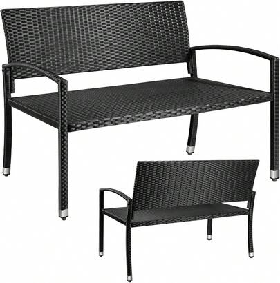 122D X 62W X 90H Rattan Garden Bench, 2 Seater Outdoor Wicker Bench With Adjustable Feet, Weatherproof PE Garden Loveseat For Patio, Balcony, Terrace, Park, 320kg Capacity, Double-Sided Rattan