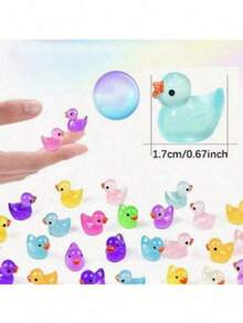 30/20/10/1 [ Random Mixed Little Ducks + 1pc Random Color Suitcase]Colorful And Fun Luminous Cute Cartoon Duck Animal Ornament, Used For DIY Crafts, Mobile Phone Cases, Keychains,Resin DIY Accessories, Luminous Without,Mini - A - View 9