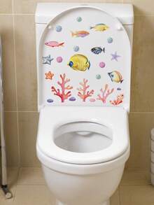 SUPSTICKER 1片儿童浴室水彩海洋生物墙贴，INS风格，PVC材质，即撕即贴，安装简便，适用于浴室、儿童房、卫生间、墙面装饰，尺寸：11.61*11.81英寸 - 彩色 - 查看 6