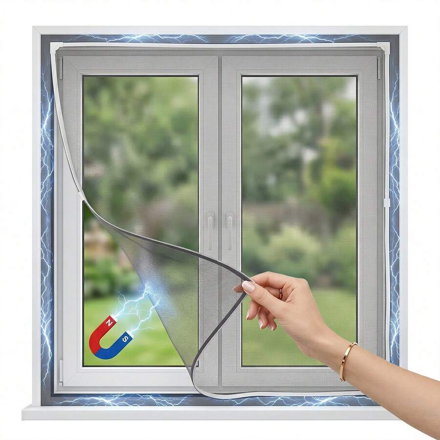 Adjustable Magnetic Fly Screen Window, Insect Mesh With Full Frame, 120*130cm/120*190cm/130*150cm/150*180cm, Tear-Resistant Mosquito Net For All Windows Easy Installation - White 120*130cm - View 1