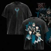 Soft Cotton Streetwear Style Graphic T-Shirt, Heavyweight Casual Wear, Unisex Top With Acid Wash Effect, Gift For Manga And Anime Fans, Summer Clothing For Women And Men. - 黑色 - 查看 5