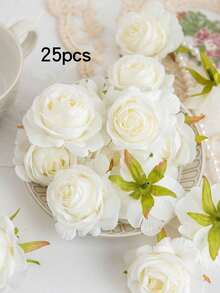 25 Stück Seiden-Kunstblumen Rosenköpfe, geeignet für Hochzeitsdekoration, Tortendekoration, Wohnzimmer Tischdekoration, Kunstpflanzen, Herbstdekoration, Raumdekoration, Tischdekoration, Gartendekoration, Valentinstag Braut Handgelenk Corsage - Weiss - Übersicht 7