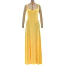2026 Summer New Women's Fashion Elegant Temperament Long Dress For Party, Banquet, Date Evening Gown, Sexy Slim Fit Low-Cut Spaghetti Strap Dress - 黃色 - 查看 5