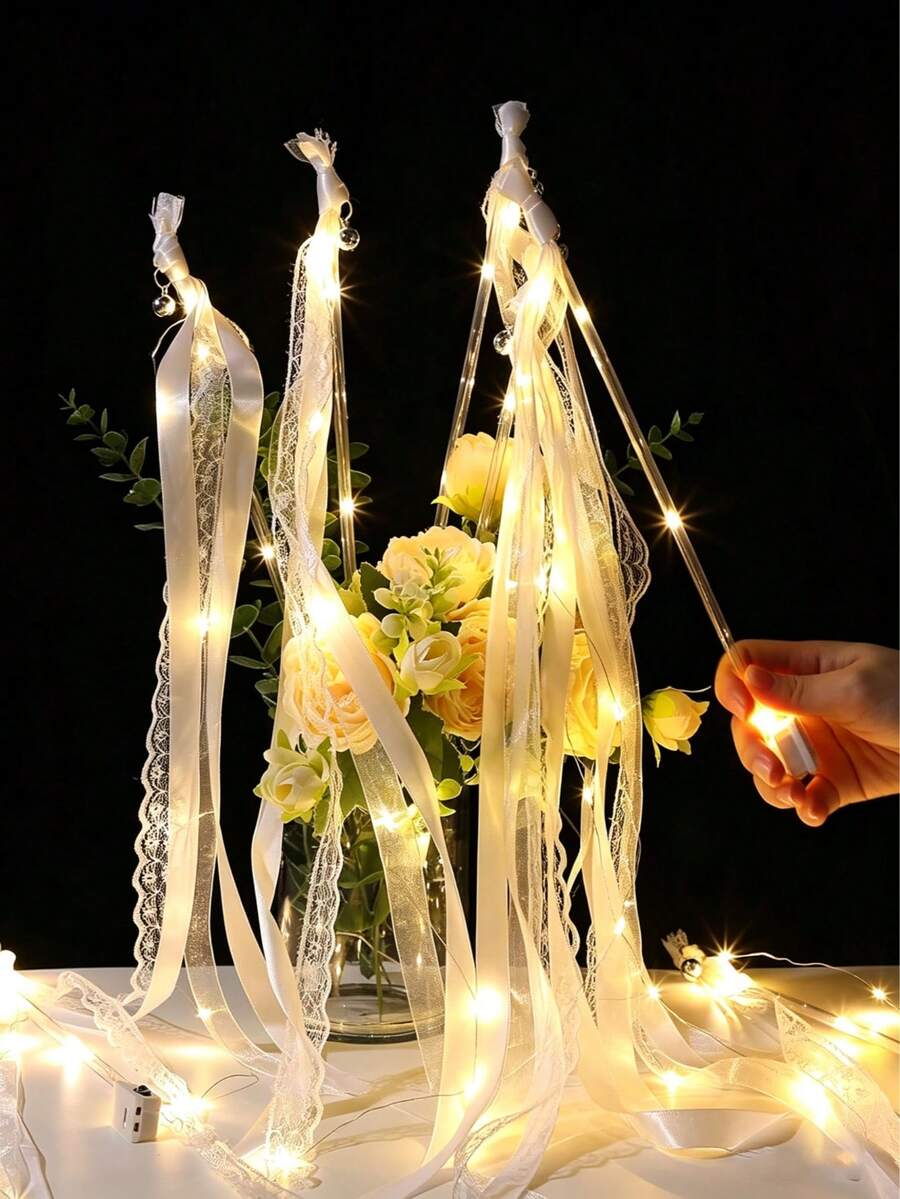 20 chiếc đũa phép thần tiên kèm ruy băng và chuông, pháo sáng LED trắng ấm cho đám cưới, tiệc chia tay cô dâu, năm mới, sinh nhật, các lễ kỷ niệm. - Đũa thần tiên phát sáng - Xem 1