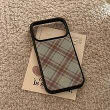 Minimalist Pink Plaid Pattern Fashion Phone Cases 1pc Plaid Style Korean Sweet Epoxy Silver Edge Phone Case Compatible With Apple Series Vintage Classic Design Women's Day Gift Birthday Anniversary - 綠色 - 查看 5