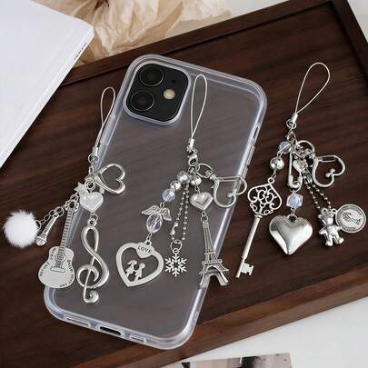 Guitar, Star, Snowflake Pom-Pom Keychain, Retro Y2K Style Sweet & Cool Phone Strap, Ins Minimalist Flower Pendant Decoration, Suitable As Phone Strap Or Bag Charm, Great Gift For Friends