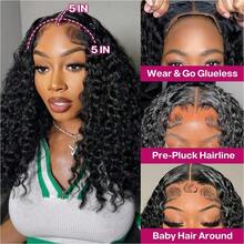 Curly Bob Wig Human Hair Deep Wave Glueless Wigs Human Hair Pre Plucked Pre Cut 5x5 Wear And Go Glueless HD Lace Closure Wigs Human Hair For  Women 200% Density Black Color 16 Inch - SNatural - 查看 3
