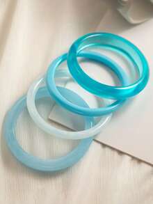 4pcs/Set Blue Tone Bracelet Set, Fashionable Bracelet For Spring/Summer Outing, Jewelry Set For Teenagers - Style 1 - View 2