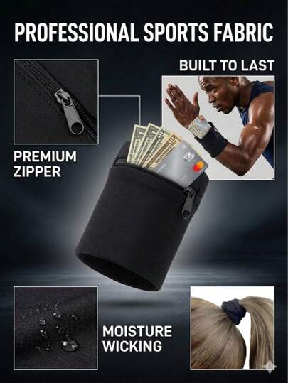 1 chiếc ví đeo tay đơn giản màu đen unisex, túi đeo tay thể thao đa chức năng thoáng khí với khóa kéo ẩn, dây buộc tóc và băng đeo cổ tay 2 trong 1, đựng tiền mặt và tai nghe nhỏ gọn, phù hợp cho yoga, chạy bộ, tập gym, trường học và sinh hoạt hàng ngày, phụ kiện sáng tạo cho cả nam và nữ.