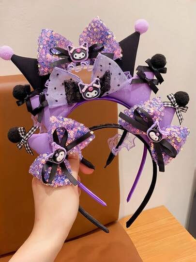  1pc Sanrio Kuromi Headpiece, Cute Cartoon Headpiece - Purple Bow & Star Pendant Necklace, Women's Cosplay, Party, Christmas & Halloween Costume Accessories, Christmas Outfit, Party Supplies, Adorable Fashion Design, Suitable For Anime Fans And Cosplay Enthusiasts