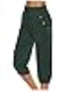Cotton Linen Capri Pants For Women Drawstring Baggy Summer Cropped Pants Comfy High Waist Loose Resort Outfits - 綠色 - 查看 3