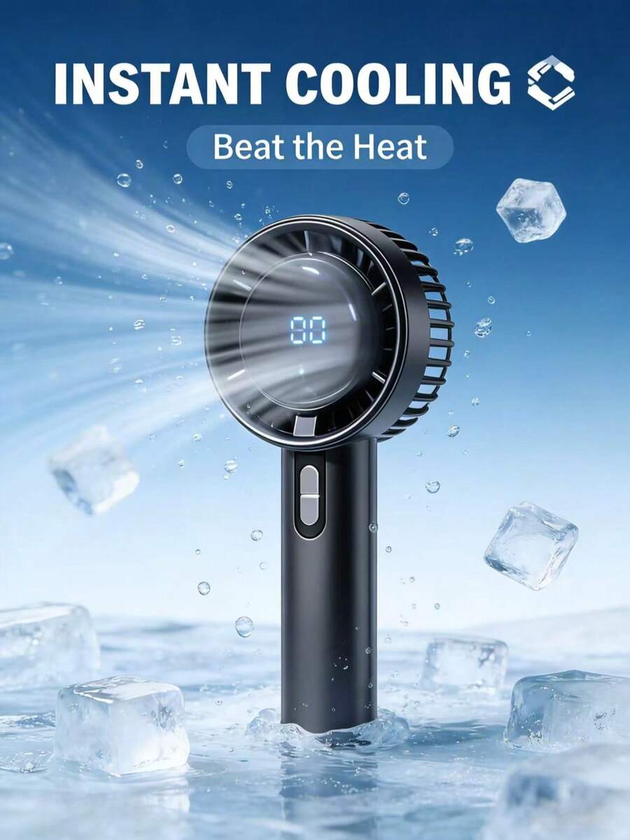 1 件装（图案随机发货）简约纯色男女通用 USB 充电迷你手持风扇，100 档风速，超长续航，液晶显示屏，适用于户外、海滩、旅行、运动、居家、办公、日常使用，毕业季、母亲节、父亲节理想礼物 - 新款 - 查看 1
