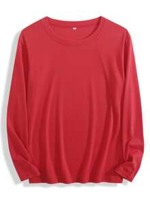 1pcLadies Long Sleeve Loose Crew Neck Top, Elegant Solid Color Polyester Knit T-Shirt, Autumn And Winter Fashion, Love Design Suitable For Women Casual White SpringY2K, Soft And Skin-Friendly, The Best Gift,Skin-Friendly And Comfortable, With A Unique Style - 紅色 - 查看 3