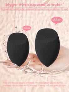 36 PIEZAS Juego de herramientas de maquillaje que incluye: 25 PIEZAS Juego de brochas de maquillaje + 1 pieza Bolsa de aseo y cosméticos multiusos con cremallera impermeable + 4 PIEZAS Esponjas de maquillaje + 3 PIEZAS Borlas de polvo triangulares + 3 PIEZAS Borlas de polvo de cojín de aire mini, todo en uno y fácil para principiantes | Listo para viajar y regalo | Perfecto para principiantes/ella - Negro - Ver 10
