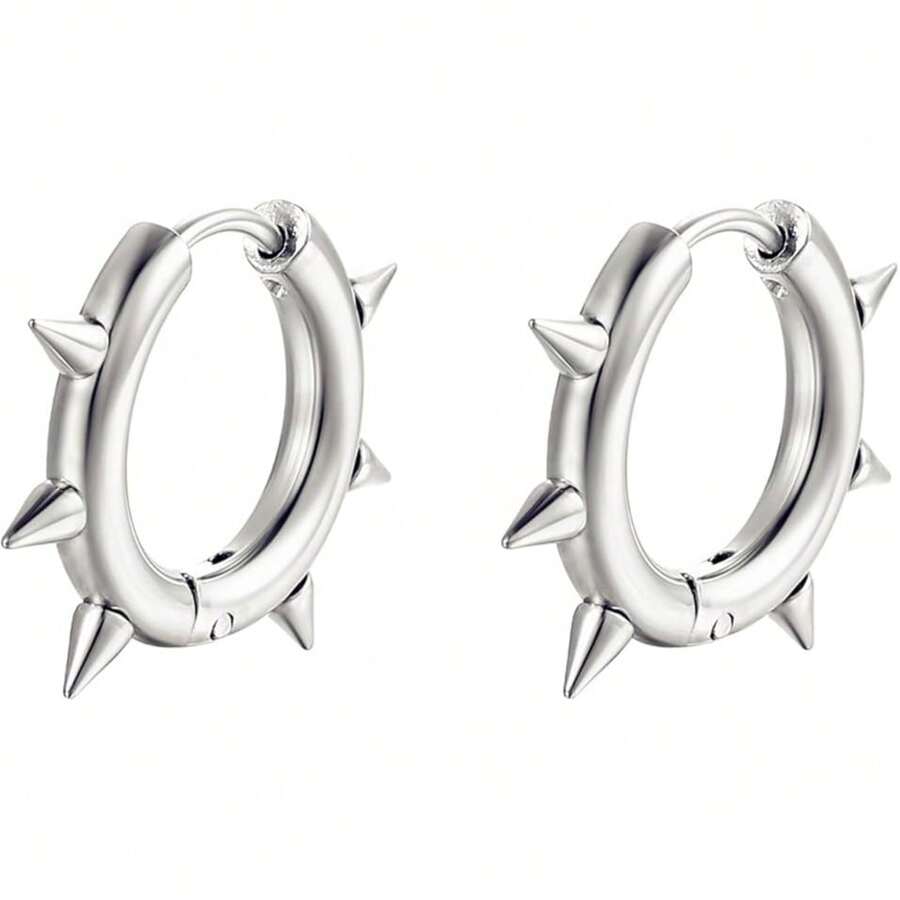 Pendientes de aro para hombres, pendientes de aro abrazadores con punta de acero inoxidable 316L estilo punk hipster para hombres/mujeres, hipoalergénicos para oídos sensibles - Pendientes redondos de hilo - Ver 1