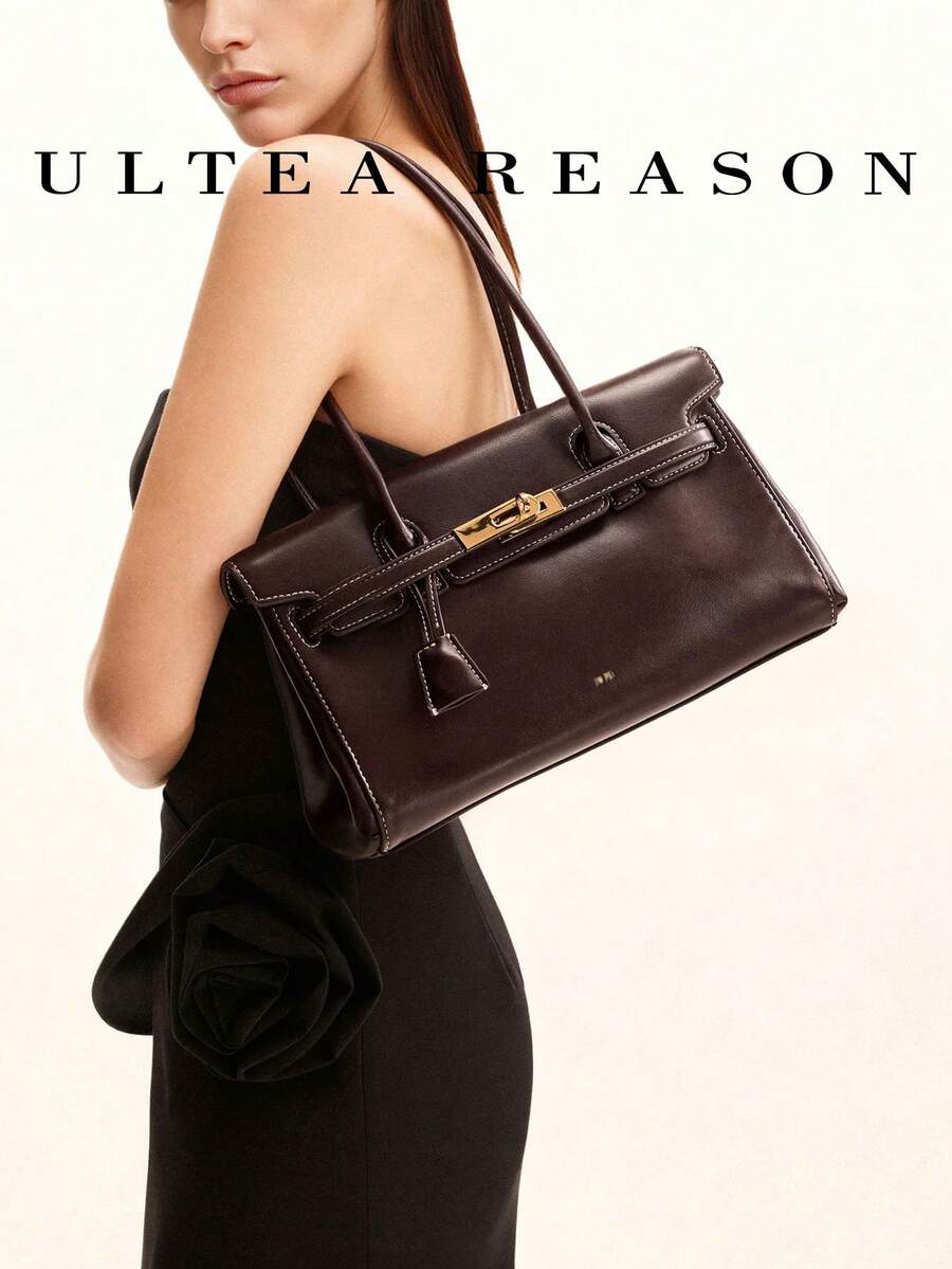 1 pièce Sac à épaule pour femme, sac baguette, couleur unie, texture en PU, mode, porte-documents PEI, femme, nouveau modèle 2026, sac à main, design minoritaire, sac baguette - Tabac - Voir 1