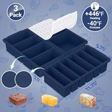 3-Pack Silicone Freezer Trays With Lid,2 Large 2-Cup(500ml)&4 Medium 1-Cup(125ml)&6 Small 1/2-Cup(75ml) Soup Freezer Container Molds, Tray For Meal Prep&Freezing Soup,Stews,Sauces - Xanh nửa đêm - Xem 5