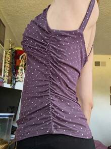 Áo hai dây nữ mùa hè Sunny Girly phong cách Y2K gợi cảm và dễ thương in họa tiết chấm bi, xếp ly, lý tưởng cho mùa tựu trường, dạo phố, đi làm và mặc ở nhà trong kỳ nghỉ. - Màu tím - Xem 2