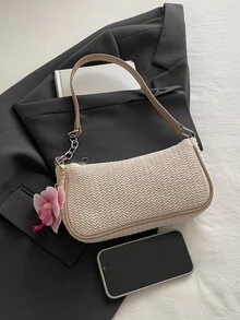 2026 New Summer Underarm Baguette Woven Straw Bag With Pendant - Multicolor - View 4