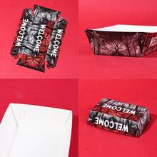 10pcs/20pcs/50pcs,Welcome To The Other Side! Red And Black Paper Snack Boats For A Stranger-Themed Party Or A Spooky Forest-Themed Disposable Food Container Food Trays. Gothic Dark Halloween Welcome Disposable Trays, Spooky Haunted Forest Snack Holders They Can Hold Snacks, Popcorn, Fresh Fries, Candy For Birthday Parties, Babyshowers, Home Decor, And Other Occasions. - View 2