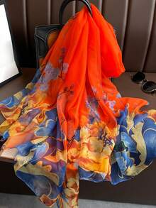 1pc Red Chiffon Scarf For Women, Lightweight Spring Autumn Versatile Artistic Travel Sun Protection Shawl Neck Wrap - Red - View 2