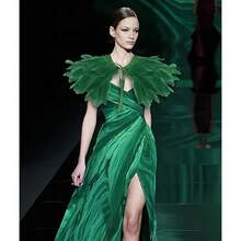 Feather Hawl For Wen - Wan Feather Collar Halloween Crow Cape Witch Cotume Acceorie - Green2 - View 2