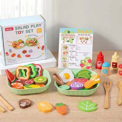 New Baby Realistic Salad Vegetable Pretend Play Food Toy, Children's Early Education Kitchen Playset, Wooden Toy Household Appliances, Birthday & Holiday Gift