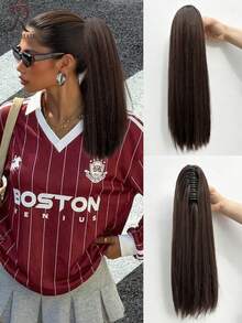 Perruque queue de cheval pour femmes - Mèches de cheveux synthétiques résistantes à la chaleur, extensions à clipper réalistes (noir/brun/beige) - Pièce de cheveux droits de 18 pouces de long, convient pour les cheveux courts, les fêtes, l'usage quotidien et la pousse rapide des cheveux - Multicolore - Voir 9