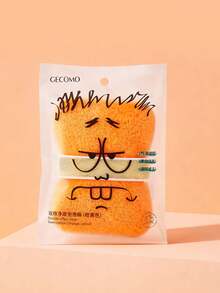 1pc Skin-Friendly High Elastic Polyurethane Sponge, Orange-Yellow Printed Pillow Shape With Elastic Band, Easy To Grip, Quick Lathering, Effective Cleansing Tool For Makeup Lovers And Daily Skincare - Orange - View 2