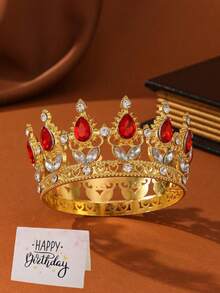 1pc/Baroque Style Round Crown Multi-Color Bridal Crown Headpiece For Prince, Royal King Beauty Pageant Queen, Lady, Full Circle Tiara With Flower Dec - Multicolor - View 13