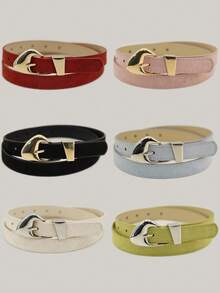 3/2/1pc Pack Women's Suede Belt Set Minimalist Design With Vintage Gold/Silver Buckle Icy Blue Tomato Red Lime Sorbet Blush Pink Belts For Summer And Holidays - A - View 4