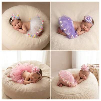 2pcs Newborn Baby Girl Pink Photography Outfit, Princess Tutu Dress, Photography Props Suitable For Baby Girl Photo Shoot, Styling, Studio Shoot, Memorable Occasions Like Birthday, 1 Month Celebration, Gift
