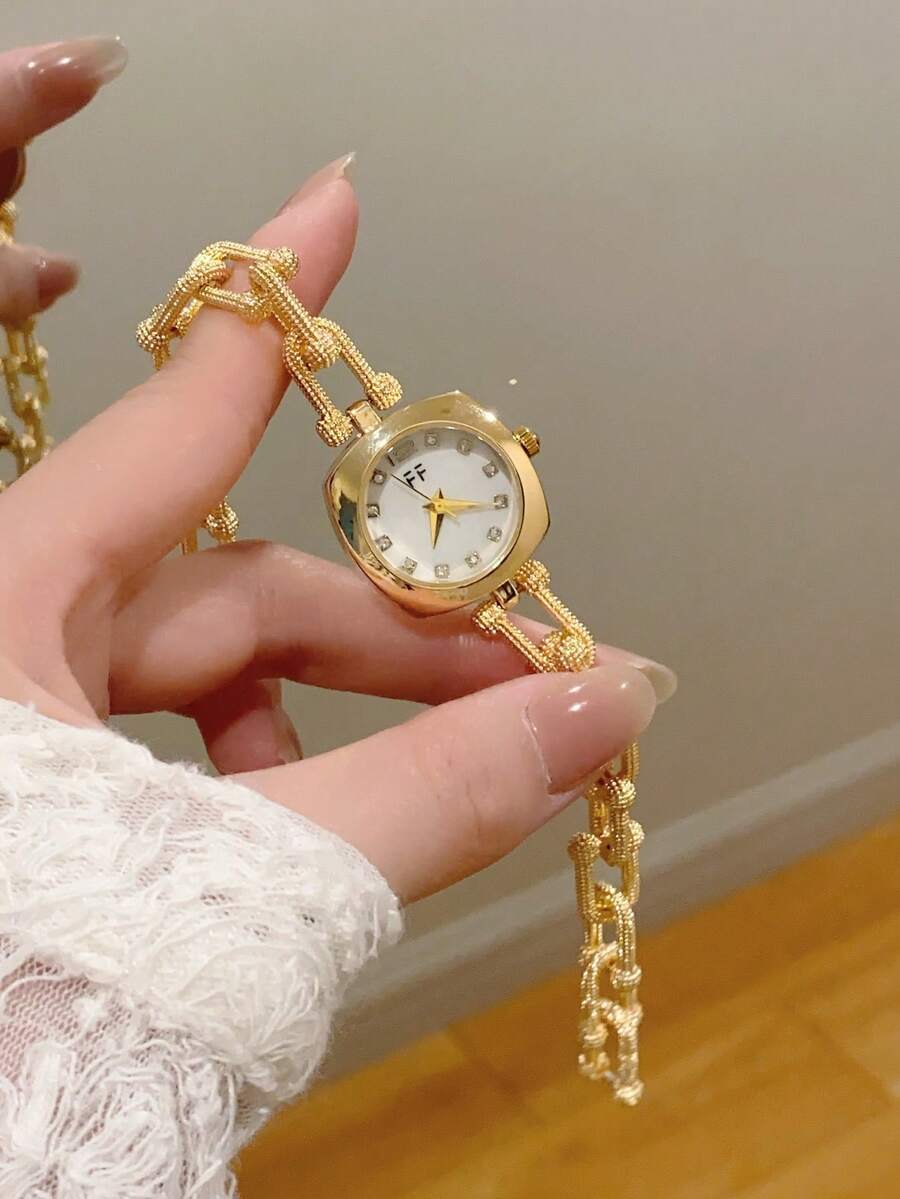 1 buah Gelang Persegi Emas untuk Wanita, Jam Tangan Quartz, Indah, Ringkas dan Modis, Cocok untuk Pemakaian Sehari-hari, Hadiah Ulang Tahun/Wisuda, Kasual - Emas - View 1