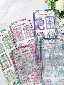 Holographic Collage Decorative Sticker Set - Vintage Window & Flower Pattern - Cute DIY Decorative Stickers Suitable For Crafts And Photo Albums - Multicolor - View 6