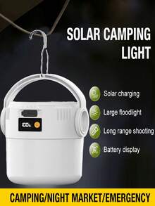 LED Solar Light Bulb, USB Rechargeable Camping Lamp, Portable Outdoor Spotlight, Multi-Function Hanging Lamp With Flashlight - White Light - View 3