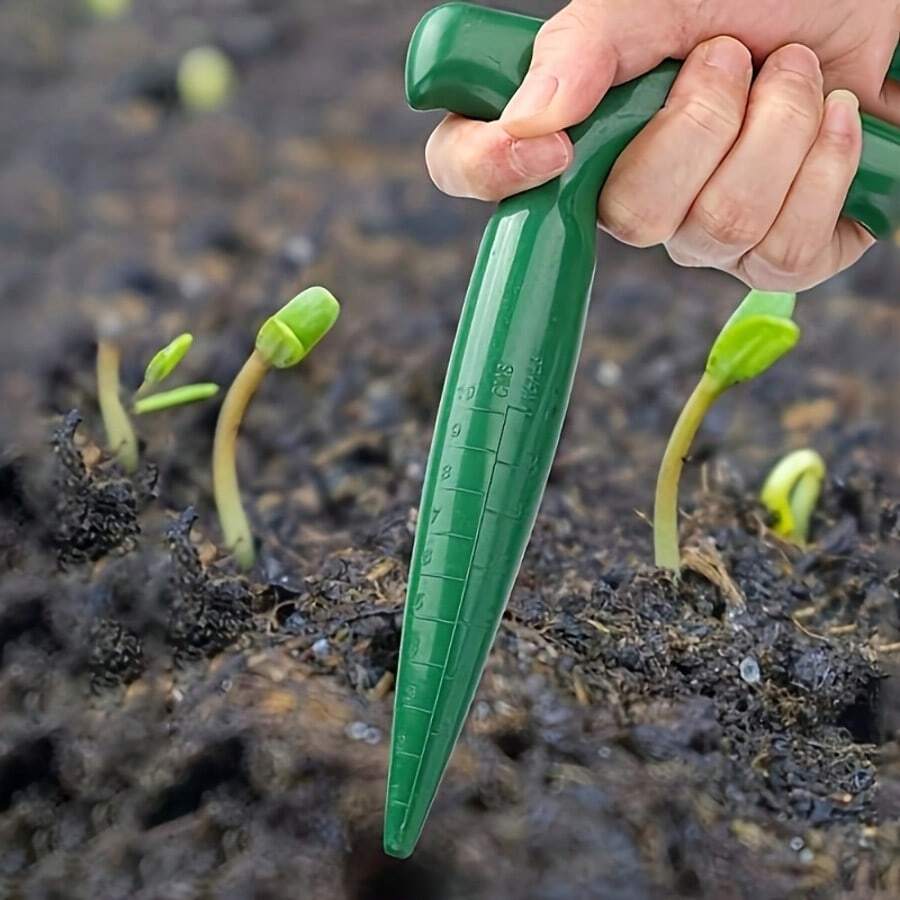 1pc Hand-Held Soil Auger - Suitable For Planting Seedlings And Bulbs, With Punching And Sowing Functions. This Is A Reusable Garden Planting Tool In Grass Green Color - 1pc