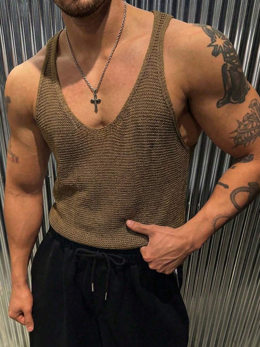 Chaleco de punto holgado sin mangas con diseño calado para hombre