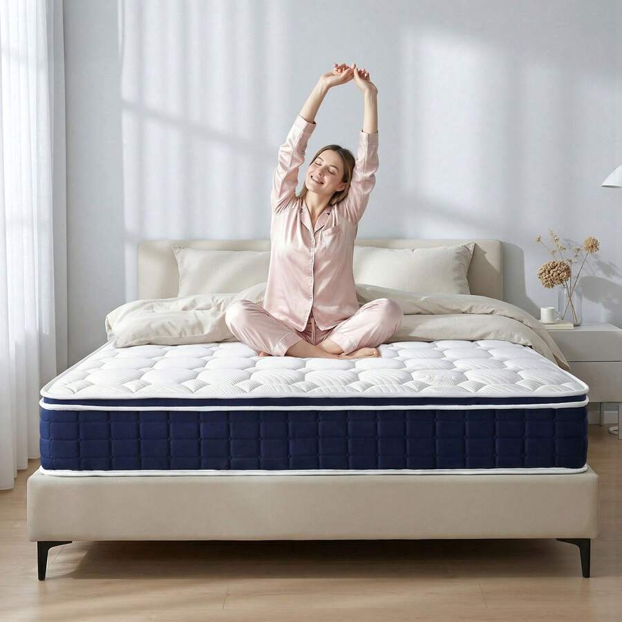 Sour Lemon EDIMENS Pocket Spring Mattress, 25cm High, 7-Zone Orthopedic & Medium-Firm (H5) | Comfort Foam Topper | Compressed In A Box For Easy Transport | 90x200/140x200/180x200 - White Blue - View 1