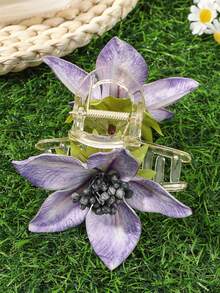 1Pc Artificial Lily Mini Hair Claw, 3D Gradient Flower Hair Clip, Fresh Vacation-Style Hair Accessory Summer Outfits Hair Clips Summer Beach Claw Clips,Travel,Birthday - Multicolor - View 15