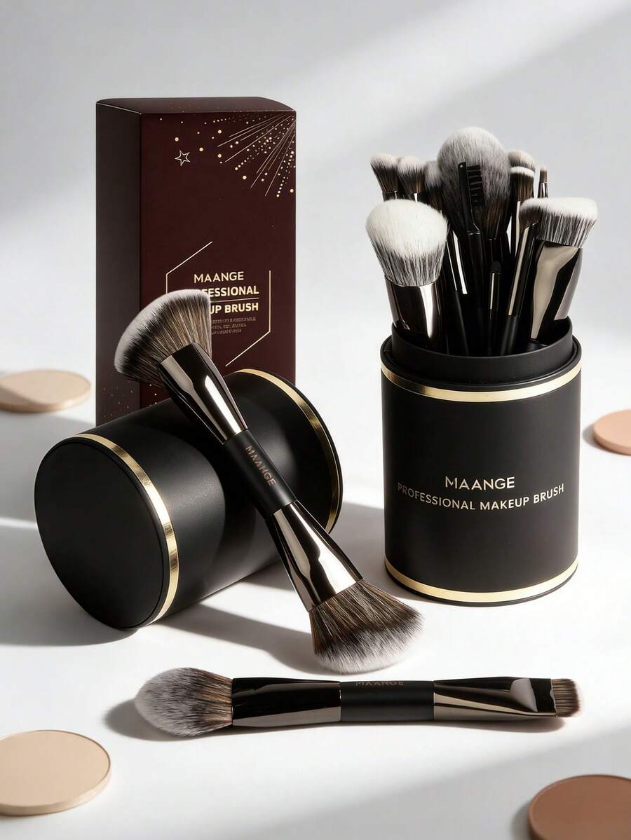 MAANGE Conjunto de 17 pincéis de maquilhagem profissionais com caixa de arrumação, inclui pincel de base, pincel de pó, pincel de blush, pincel de corretor, pincel de contorno, pincel de nariz, pincel iluminador, pincel de sombra, pincel de sobrancelha, pincel de delineador, pincel de detalhe. Adequado para cosméticos líquidos, cremosos e em pó, perfeito como presente para raparigas