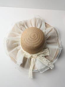 Women's Straw Hat, Fashionable Outdoor Travel Beach Hat, Summer Versatile Sunshade Hat, Foldable Wide Brim Straw Hat, Essential For Vacation Travel, Daily Use Gift - Lace Trim Fairy Straw Hat - View 10
