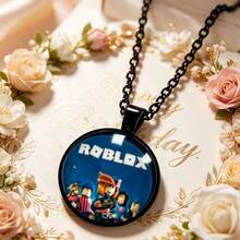Roblox 1件新款卡通项链，男女皆宜的装饰项链，配有可爱的圆形吊坠，时尚配饰，是生日、派对、节日的理想礼物 - Roblo 項鍊(藍色) - 查看 7