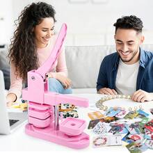 Square Button Maker Machine Fridge Magnet DIY Badge Press Kit With 100 Sets Supplies No Assembly - Pink - View 7