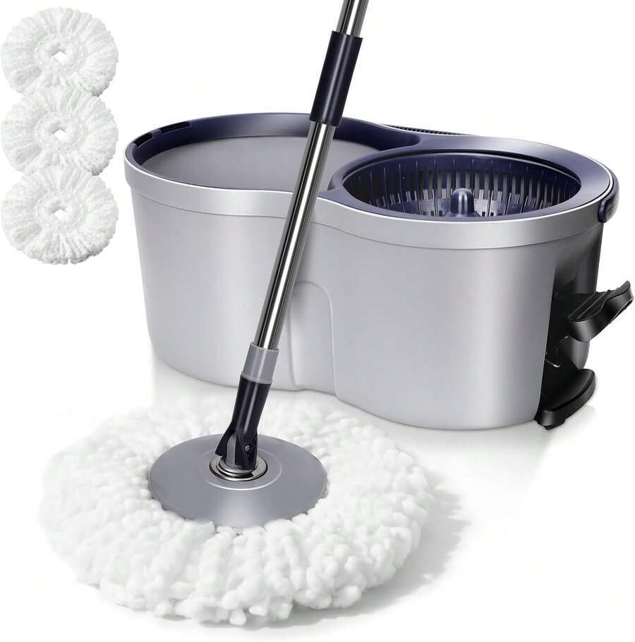 Spin Mop And Bucket Set,Masthome EasyWring Microfiber Spin Mop With 3 Mop Pads,Pedal Spinning Mops And Bucket With Wringer Set For Floor Cleaning - Home & Office Suitable - Xanh đậm - Xem 1