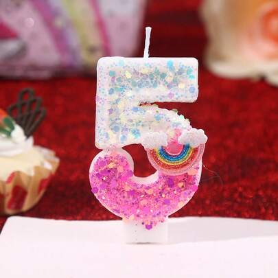 新款彩虹数字蜡烛，双色拼接蜡烛，创意闪亮蜡烛，生日派对蛋糕装饰
