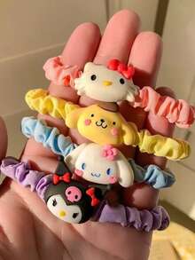 SANRIO 10/5/1入 Hello Kitty 女款彈性髮圈 可可愛動漫風 高彈力髮飾 - 彩色 - 查看 5