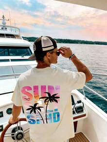 New Men's Beach Vacation Style Short Sleeve T-Shirt - Apricot - View 1