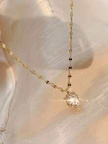 1件简约优雅唇形吊坠项链，搭配闪亮六爪合成立方氧化锆——永恒的结婚誓言项链，母亲节、情人节奢华珠宝礼物 - A - 查看 3